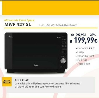 Unieuro Mwf 427 sl superficie piana microonde combinato 25 l 800 w nero, argento offerta
