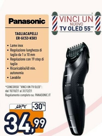 Unieuro Er-gc53, tagliacapelli, pettine accessorio, 19 step taglio, lavabile, nero offerta