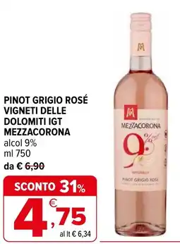 Iperal Pinot grigio rosé vigneti delle dolomiti igt MEZZACORONA offerta