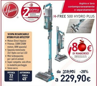 Unieuro Scopa ricaricabile hydro plus hf522ysp offerta