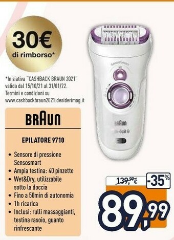 Silk-épil 9 9-710, epilatore elettrico donna bianco/viola per una rimozione duratura dei peli