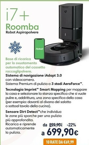 Unieuro Roomba i7+ aspirapolvere robot 0,4 l senza sacchetto nero offerta