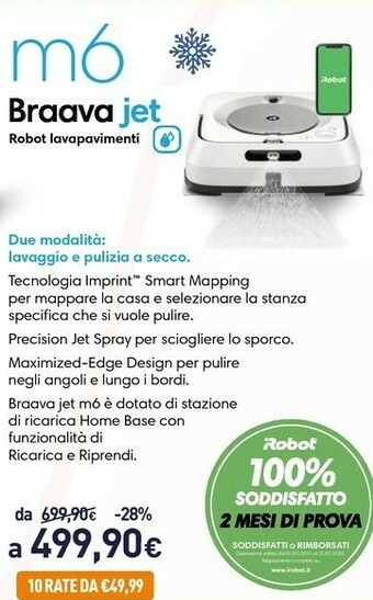 Unieuro Braava jet m6 aspirapolvere robot combi bianco offerta