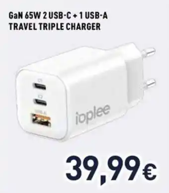 Unieuro ioplee GaN 65W 2 USB-C + 1 USB-A TRAVEL TRIPLE CHARGER offerta