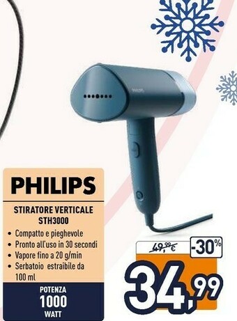 Unieuro 3000 series sth3000/26 pulitore a vapore pulitore a vapore portatile 0,1 l 1000 w blu offerta