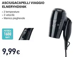 Unieuro Electroline Asciugacapelli viaggio ELNERYHD516K offerta