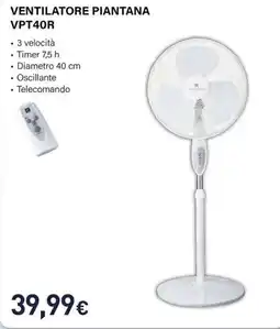 Unieuro Electroline ventilatore piantana VPT40R offerta