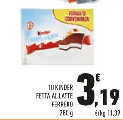 Conad 10 kinder fetta al latte FERRERO offerta