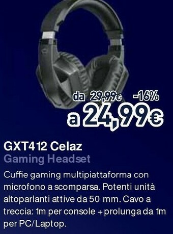 Unieuro Gxt 412 celaz cuffia padiglione auricolare connettore 3.5 mm nero offerta
