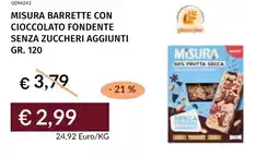 Prezzemolo e Vitale Misura barrette con cioccolato fondente senza zuccheri aggiunti offerta