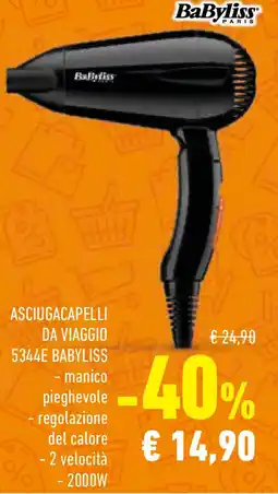 Conad Superstore Asciugacapelli da viaggio 5344e BABYLISS offerta