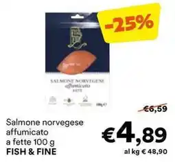 Unes Salmone norvegese affumicato a fettea fette 100 g FISH & FINE offerta