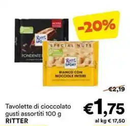 Unes Tavolette di cioccolato gusti assortiti RITTER offerta