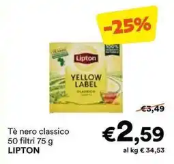 Unes Tè nero classico 50 filtri LIPTON offerta