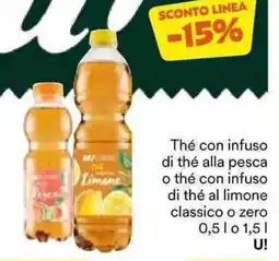 Unes Thé con infuso di thé alla pesca o thé con infuso di thé al limone classico o zero offerta