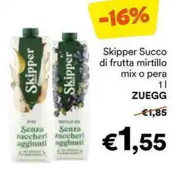 Unes Skipper Succo di frutta mirtillo mix o pera ZUEGG offerta