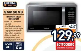 Unieuro Mc28h5015cs forno a microonde superficie piana microonde combinato 28 l 900 w argento offerta