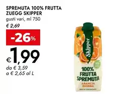 Bennet Spremuta 100% frutta zuegg SKIPPER offerta