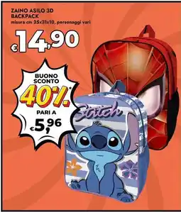 Bennet Zaino asilo 3D backpack offerta
