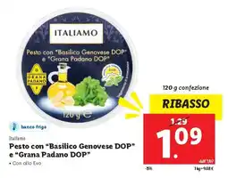 Lidl Italiamo Pesto con "Basilico Genovese DOP" e "Grana Padano DOP" offerta
