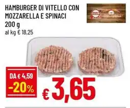 A&O Hamburger di vitello con mozzarella e spinaci offerta