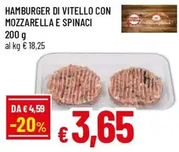 Famila Superstore Hamburger di vitello con mozzarella e spinaci offerta
