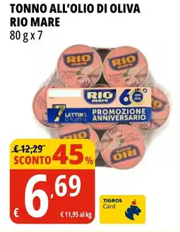 Tigros Tonno all'olio di oliva RIO MARE offerta