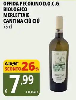 Tigros Offida pecorino d.o.c.g biologico merlettaie cantina CIÙ CIÙ offerta