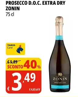 Tigros Prosecco d.o.c. extra dry ZONIN offerta