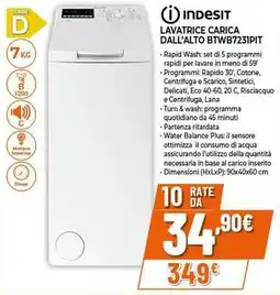 Expert INDESIT LAVATRICE CARICA DALL'ALTO BTWB7231PIT offerta