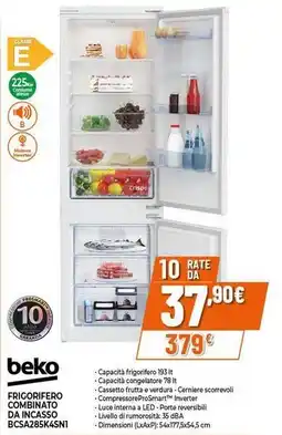 Expert beko FRIGORIFERO COMBINATO DA INCASSO BCSA285K4SN1 offerta