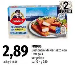 Famila FINDUS Bastoncini di Merluzzo con Omega 3 surgelato pz 10 offerta