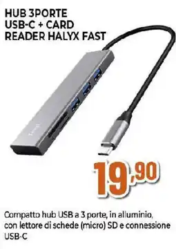 Ipercoop Trust Hub 3porte USB-c + card reader halyx fast offerta