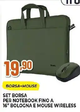 Ipercoop Trust Set borsa per notebook fino a 16" bologna e mouse wireless offerta