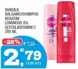 Splendidi e Splendenti Sunsilk balsamo/shampoo keratin/ luminous 8% glycol&vitamin C offerta