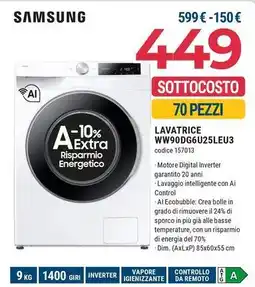Sinergy SAMSUNG LAVATRICE WW90DG6U25LEU3 offerta