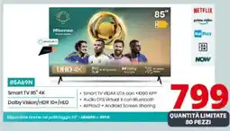 Comet Hisense Smart TV 85" 4K Dolby Vision/HDR 10+/HLG offerta