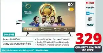 Comet Hisense Smart TV 55" 4K Dolby Vision/HDR 10+/HLG offerta