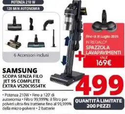 Comet Samsung scopa senza filo jet 95 complete extra VS20C9554TK offerta