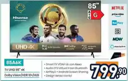 Unieuro Hisense TV UHD 85" 4K Dolby Vision/HDR 10+/HLG offerta