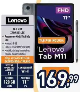 Unieuro Lenovo TAB M11 ZADA0314SE offerta