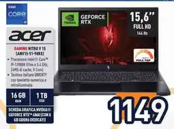 Unieuro acer GAMING NITRO V 15 (ANV15-51-98RX) offerta