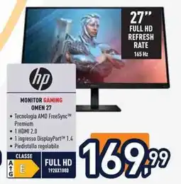 Unieuro hp monitor gaming OMEN 27 offerta