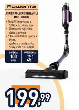 Unieuro Rowenta ASPIRAPOLVERE SENZA FILI MOD. RH2039 offerta