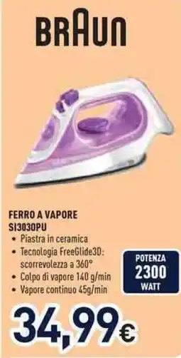 Unieuro Braun ferro a vapore S13030PU offerta