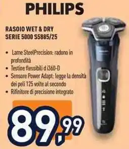 Unieuro Philips rasoio wet & dry serie 5000 S5885/25 offerta