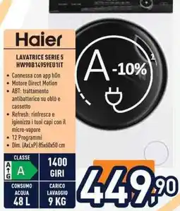 Unieuro Haier LAVATRICE SERIE 5 HW90B14959EU1IT offerta