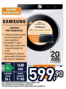 Unieuro SAMSUNG LAVATRICE WW11DG6B25LKU3 offerta