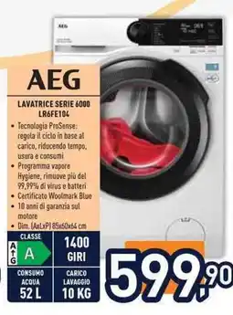 Unieuro AEG LAVATRICE SERIE 6000 LR6FE104 offerta