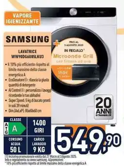 Unieuro SAMSUNG Lavatrice WW90DG6U85LKU3 offerta
